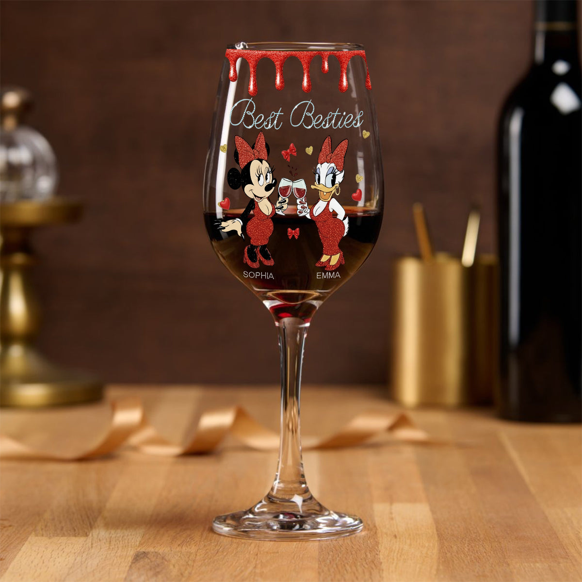 Personalized Bestie Wine Glass Long Stem Gift for Friends Wine Glass With Long Stem GradoCreations