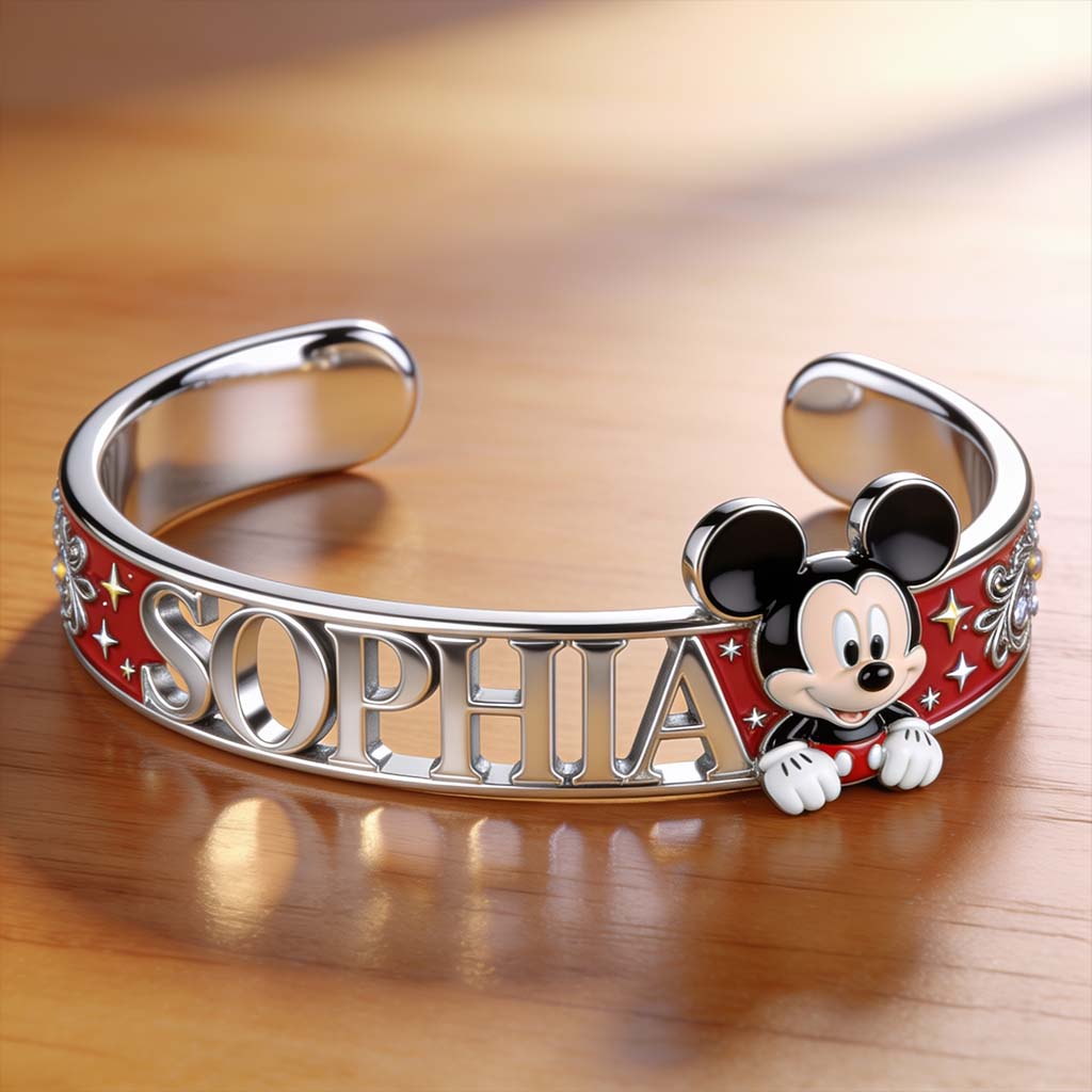 Personalized Mouse Shaped Cuff Bracelet with Name Charm Gift Shaped Cuff Bracelet GradoCreations