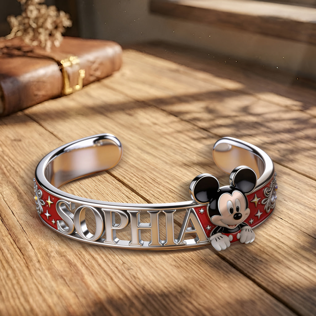 Personalized Mouse Shaped Cuff Bracelet with Name Charm Gift Shaped Cuff Bracelet GradoCreations