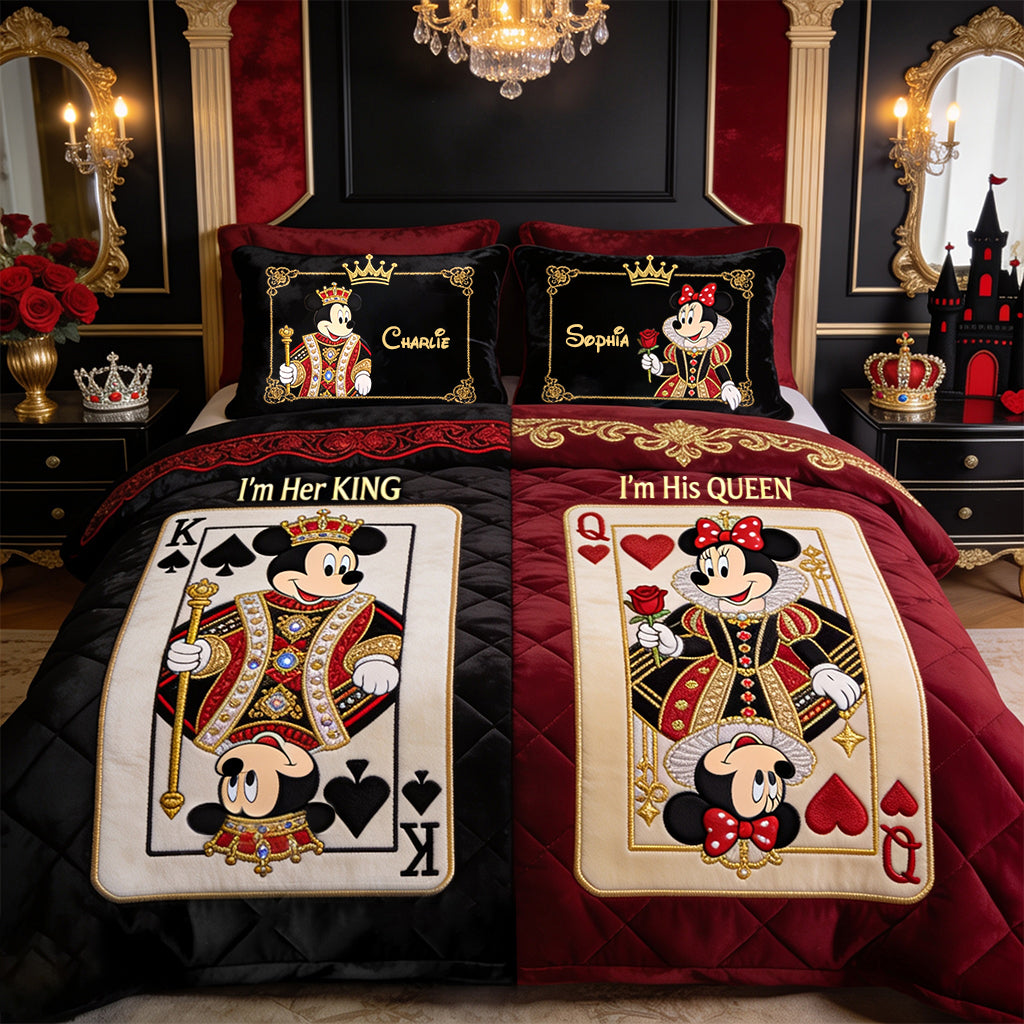 Personalized Mouse Quilt Set with His Queen & Her King Design Quilt Set GradoCreations