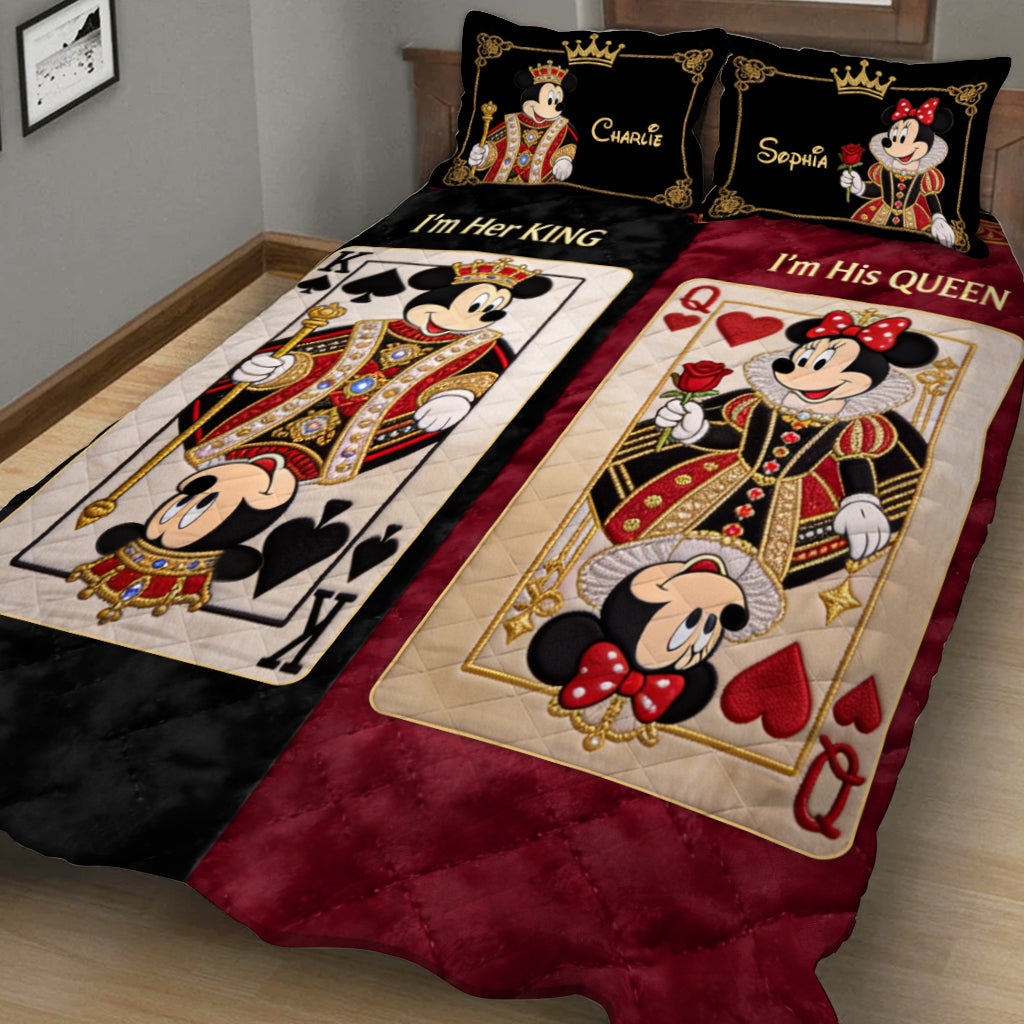 Personalized Mouse Quilt Set with His Queen & Her King Design Quilt Set GradoCreations