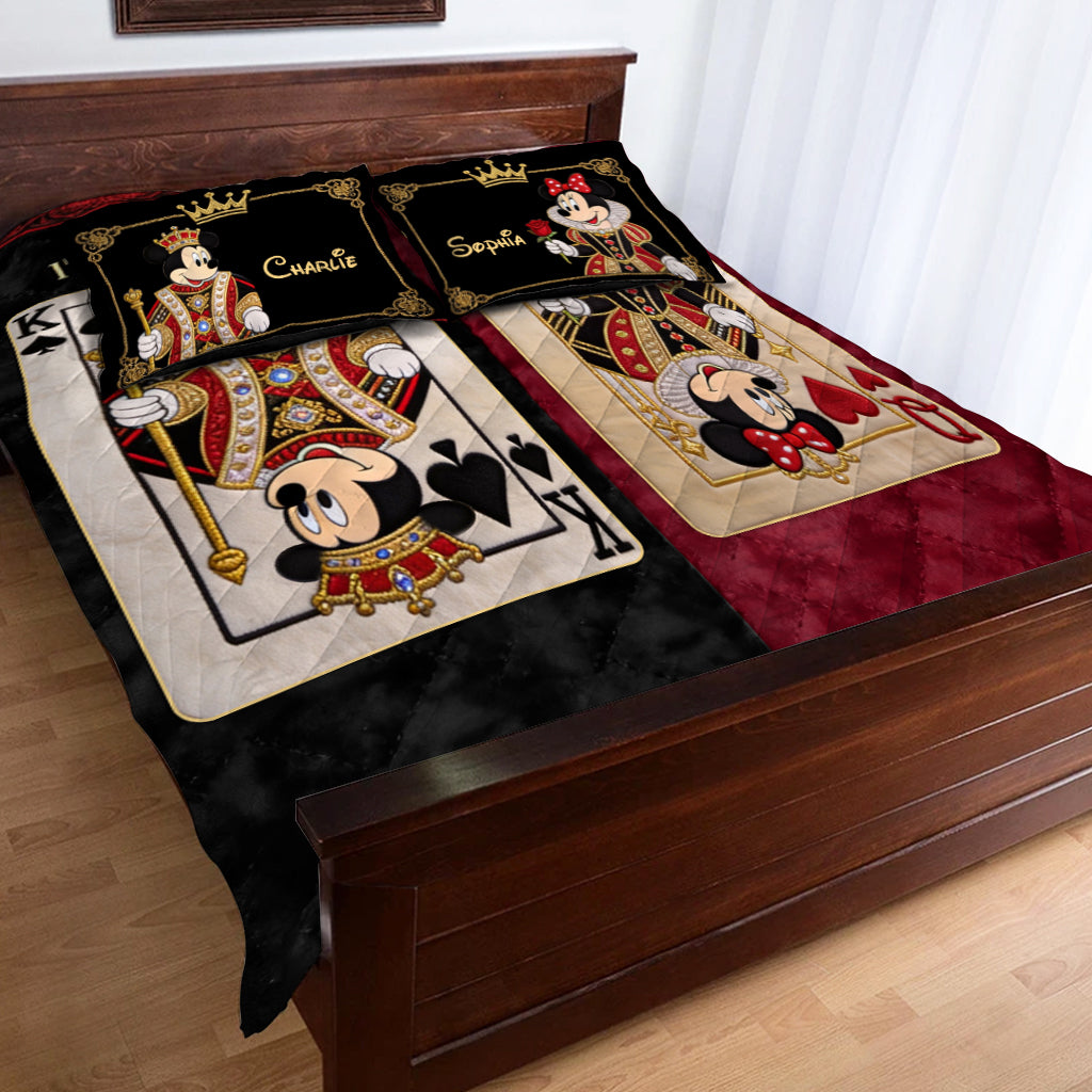 Personalized Mouse Quilt Set with His Queen & Her King Design Quilt Set GradoCreations