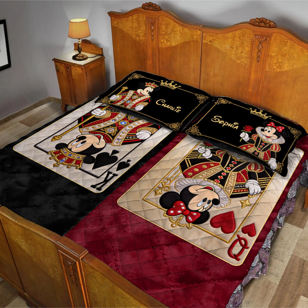 Personalized Mouse Quilt Set with His Queen & Her King Design Quilt Set GradoCreations
