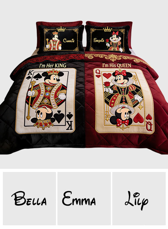 Personalized Mouse Quilt Set with His Queen & Her King Design Quilt Set GradoCreations
