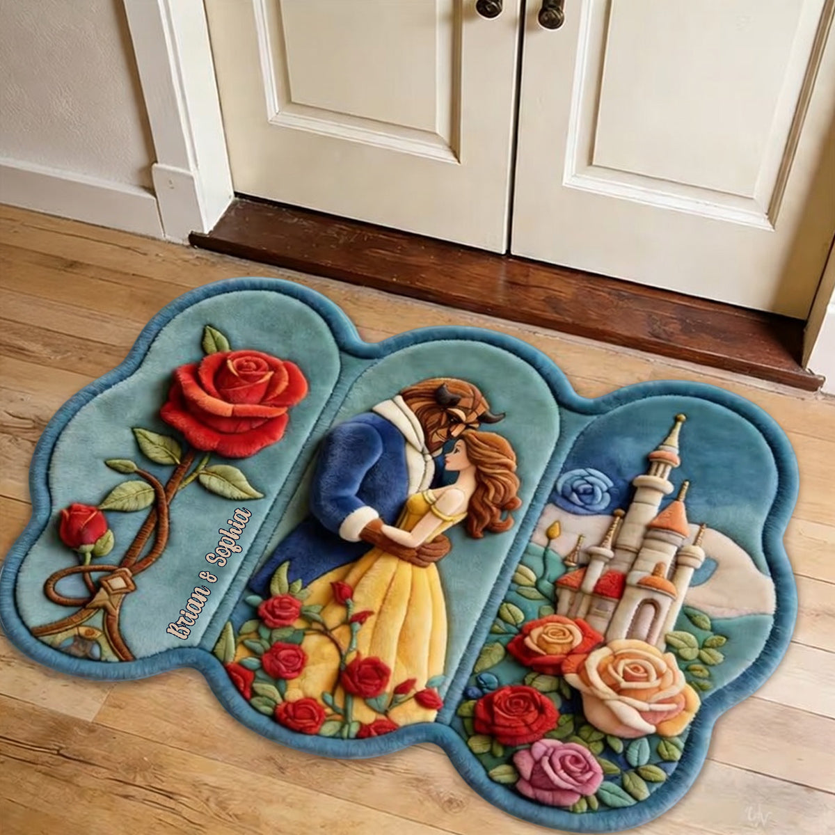 Personalized Beauty and the Beast Shaped Doormat Custom Rug Gift Shaped Doormat GradoCreations