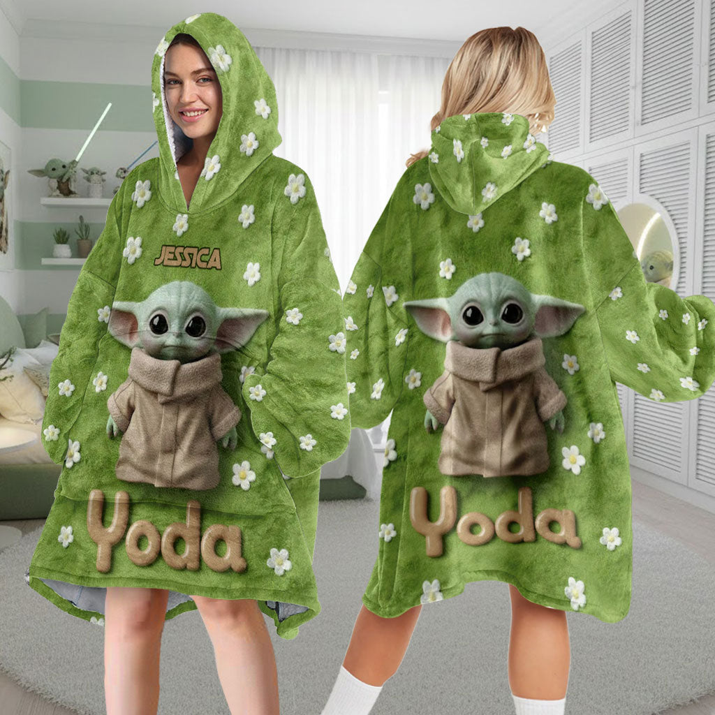 Personalized Yoda Blanket Hoodie Custom Name Gift for Kids Blanket Hoodie GradoCreations
