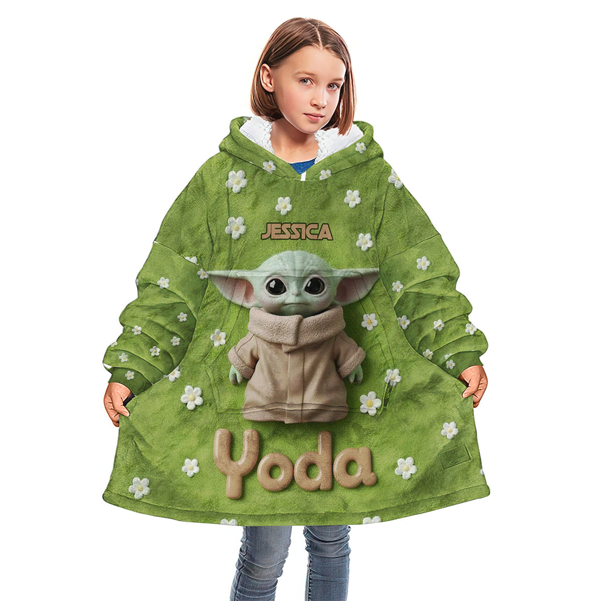 Personalized Yoda Blanket Hoodie Custom Name Gift for Kids Blanket Hoodie GradoCreations