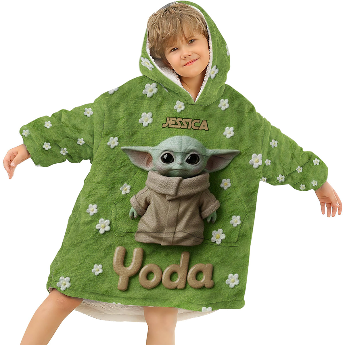 Personalized Yoda Blanket Hoodie Custom Name Gift for Kids Blanket Hoodie GradoCreations