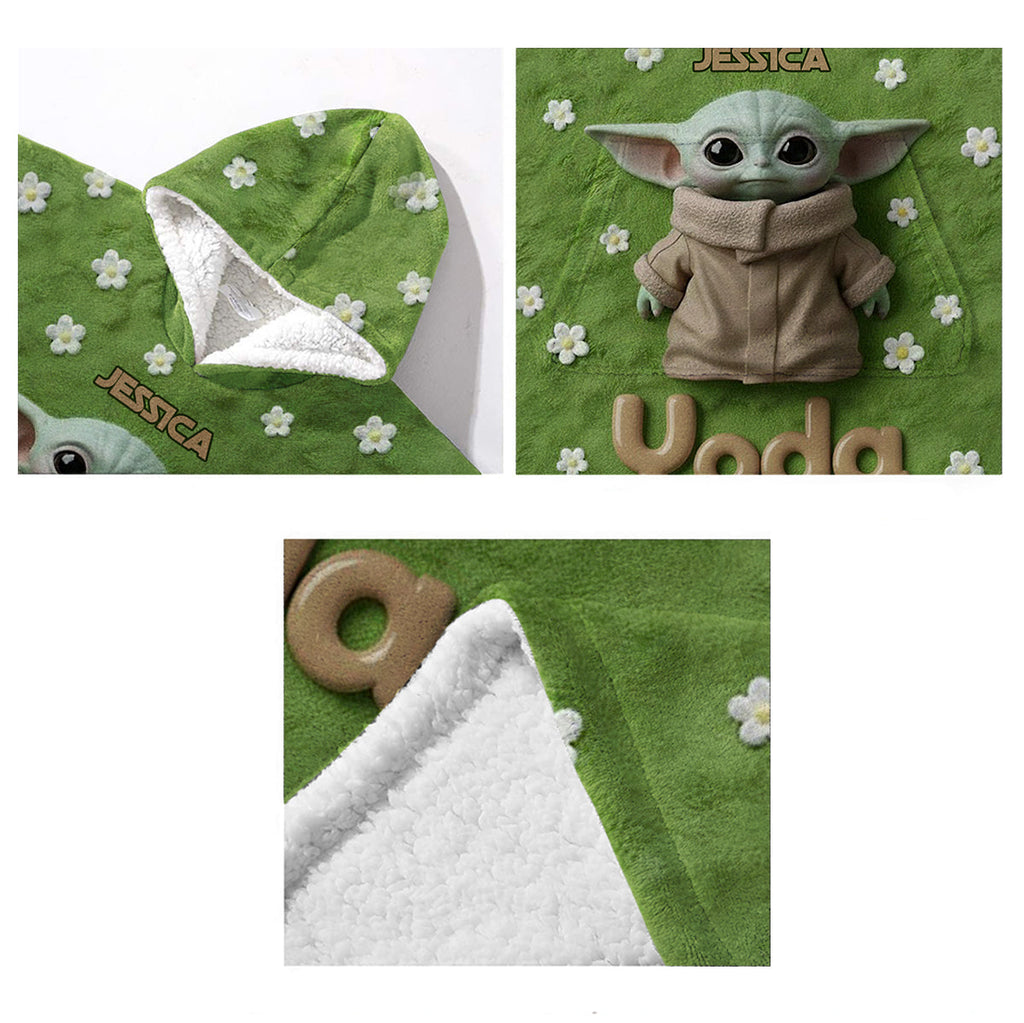 Personalized Yoda Blanket Hoodie Custom Name Gift for Kids Blanket Hoodie GradoCreations