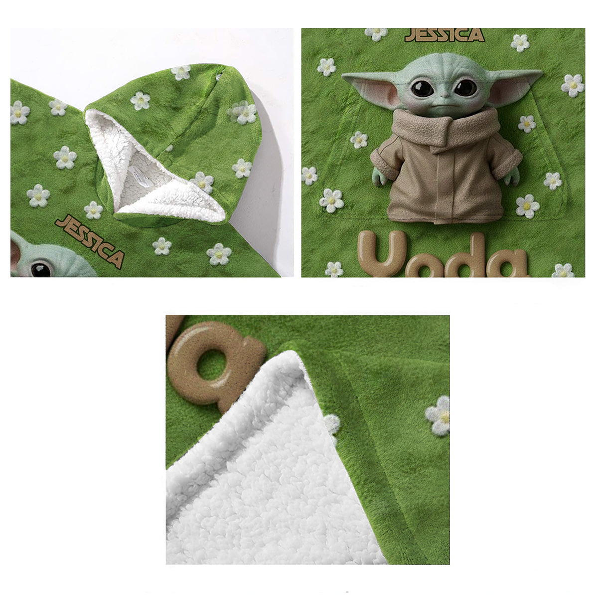 Personalized Yoda Blanket Hoodie Custom Name Gift for Kids Blanket Hoodie GradoCreations