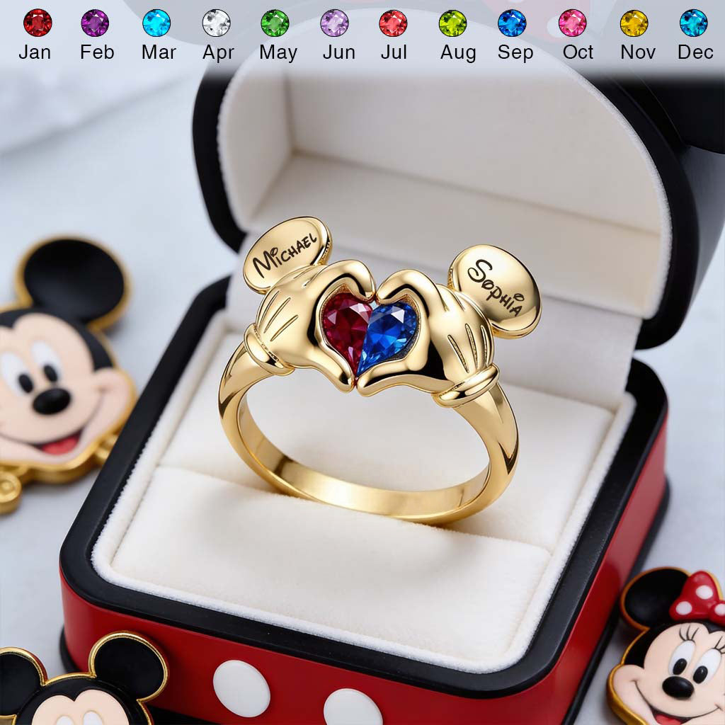 Personalized Mickey Mouse Heart Adjustable Ring Gift for Couples Adjustable Shaped Ring GradoCreations