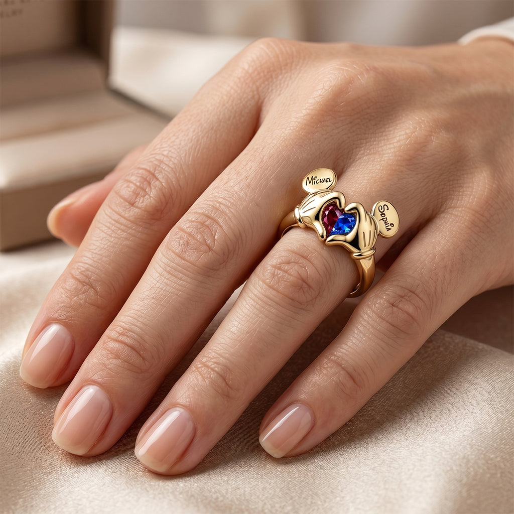Personalized Mickey Mouse Heart Adjustable Ring Gift for Couples Adjustable Shaped Ring GradoCreations