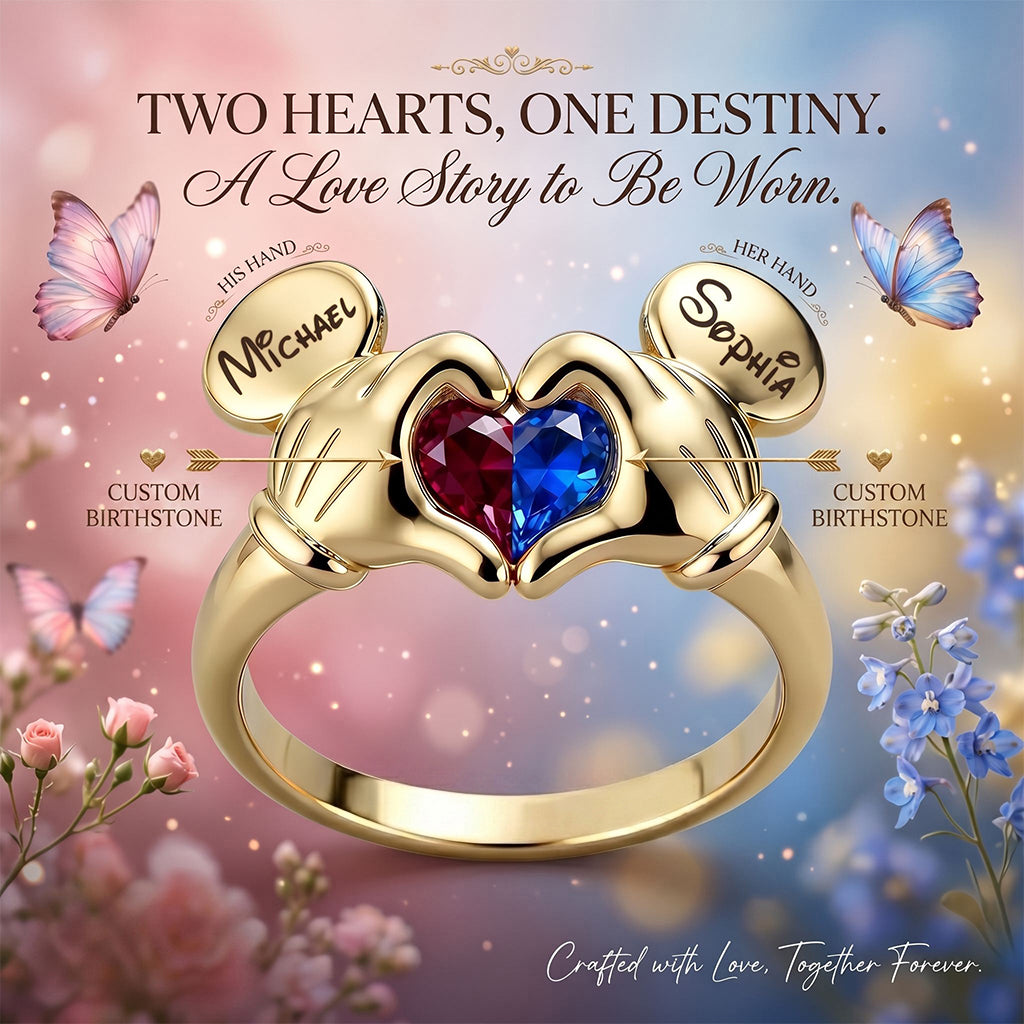 Personalized Mickey Mouse Heart Adjustable Ring Gift for Couples Adjustable Shaped Ring GradoCreations