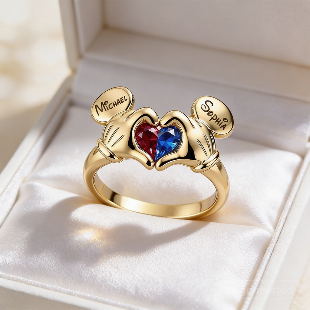 Personalized Mickey Mouse Heart Adjustable Ring Gift for Couples Adjustable Shaped Ring GradoCreations