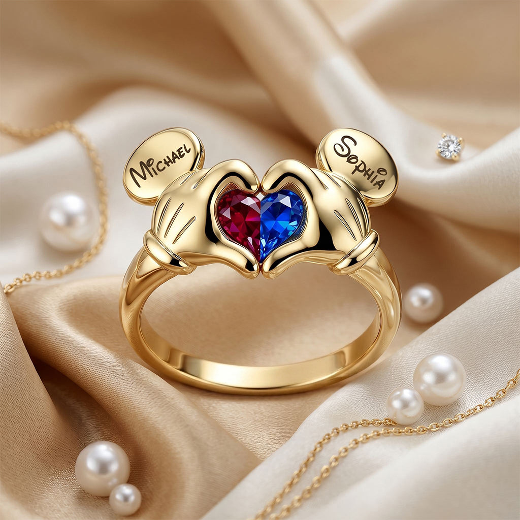 Personalized Mickey Mouse Heart Adjustable Ring Gift for Couples Adjustable Shaped Ring GradoCreations