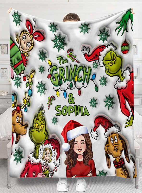 Personalized Grinch Christmas Blanket Custom Name Gift Blanket GradoCreations