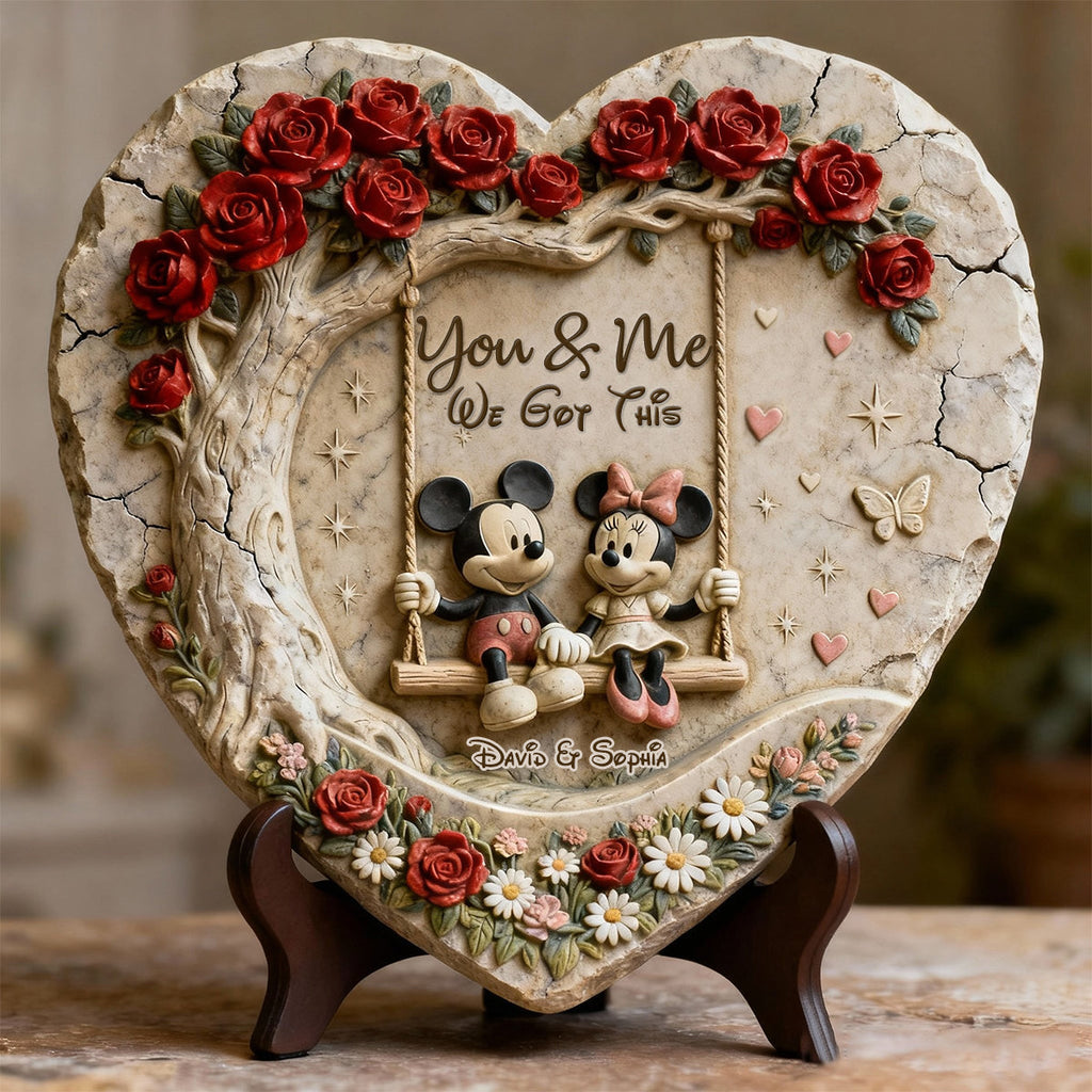 Personalized Heart Shaped Stone with Mickey & Minnie Custom Name Gift for Couples Heart Shaped Stone GradoCreations
