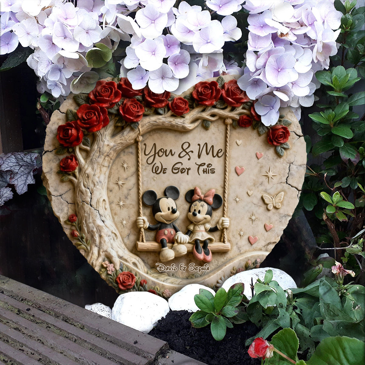 Personalized Heart Shaped Stone with Mickey & Minnie Custom Name Gift for Couples Heart Shaped Stone GradoCreations