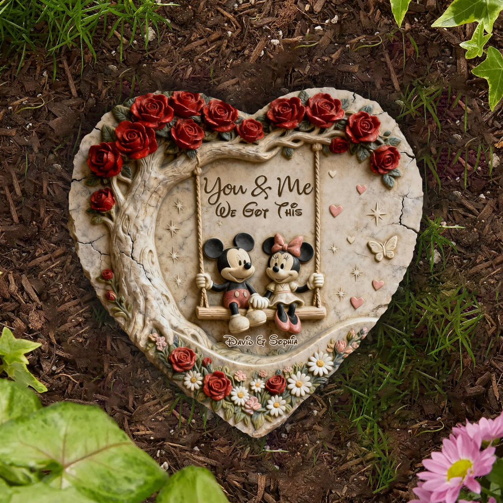 Personalized Heart Shaped Stone with Mickey & Minnie Custom Name Gift for Couples Heart Shaped Stone GradoCreations