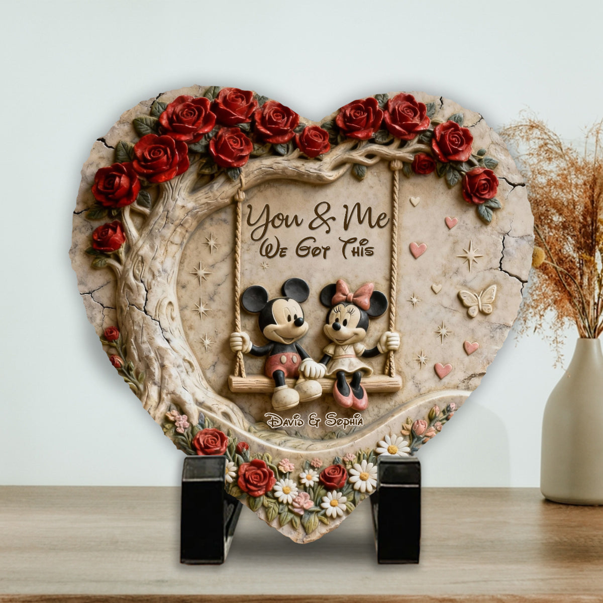 Personalized Heart Shaped Stone with Mickey & Minnie Custom Name Gift for Couples Heart Shaped Stone GradoCreations