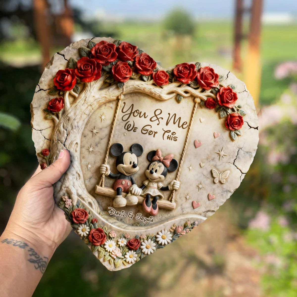Personalized Heart Shaped Stone with Mickey & Minnie Custom Name Gift for Couples Heart Shaped Stone GradoCreations