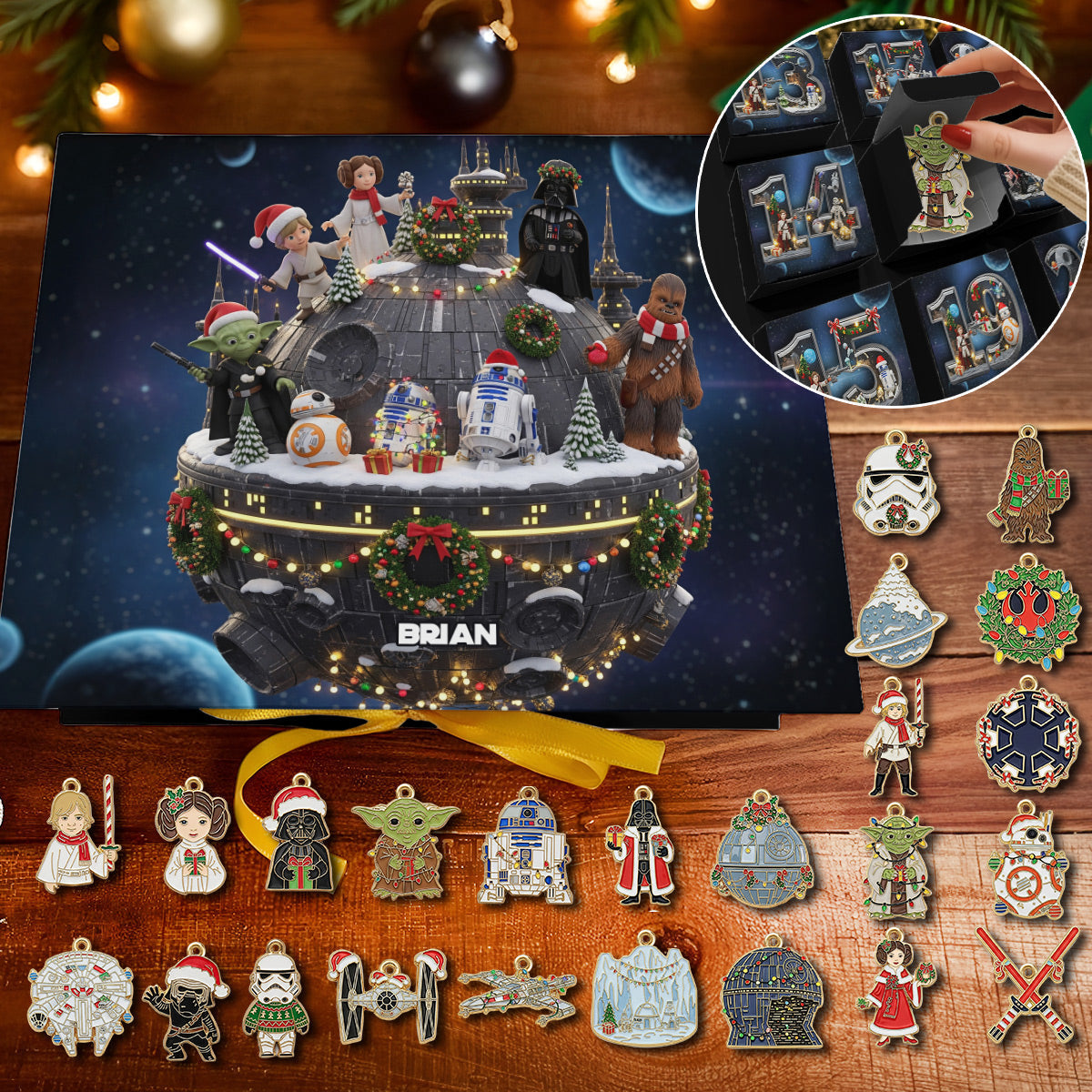 Personalized Advent Calendar with 24 Acrylic Ornaments for Christmas Folded Advent Calendar With Ornaments GradoCreations