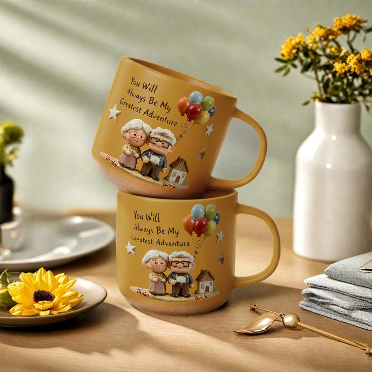 Personalized Printed Pottery Mug Unique Couple Gift Adventure Printed Pottery Mug GradoCreations