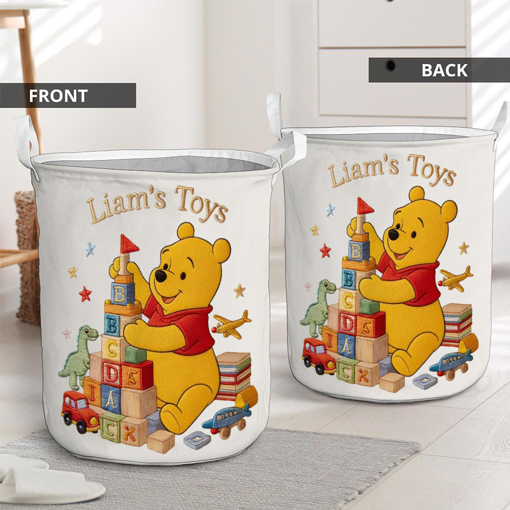 Personalized Yellow Bear Storage Basket for Kids | Custom Name Toy Organizer Laundry Basket GradoCreations