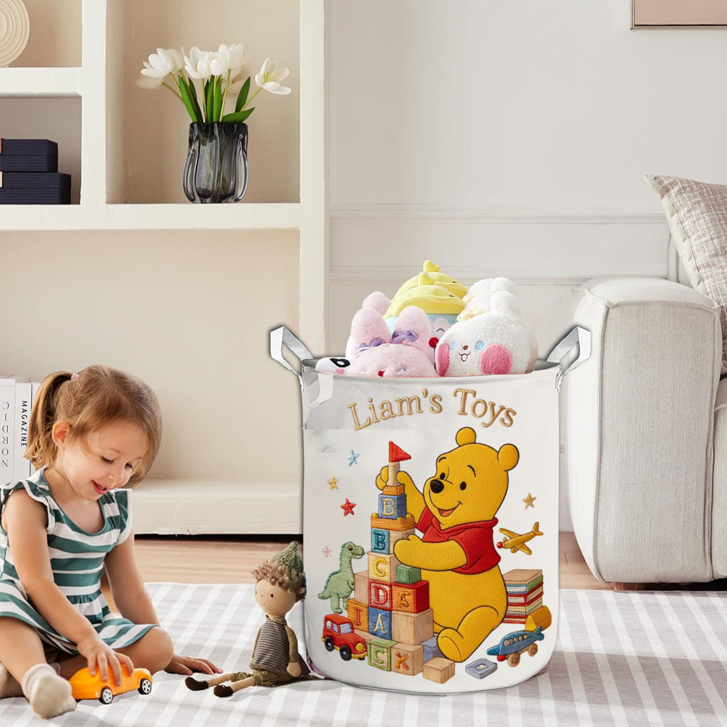 Personalized Yellow Bear Storage Basket for Kids | Custom Name Toy Organizer Laundry Basket GradoCreations