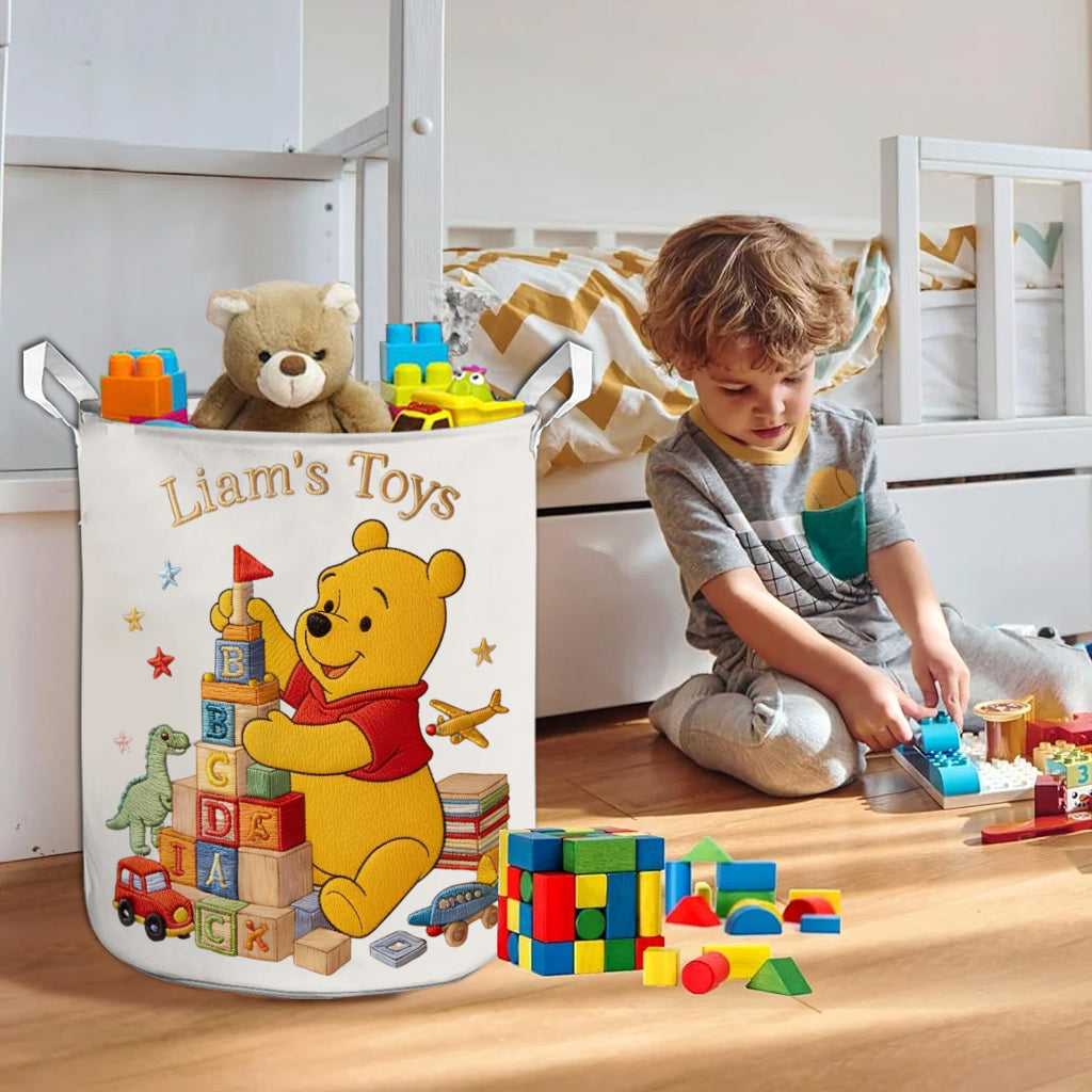 Personalized Yellow Bear Storage Basket for Kids | Custom Name Toy Organizer Laundry Basket GradoCreations