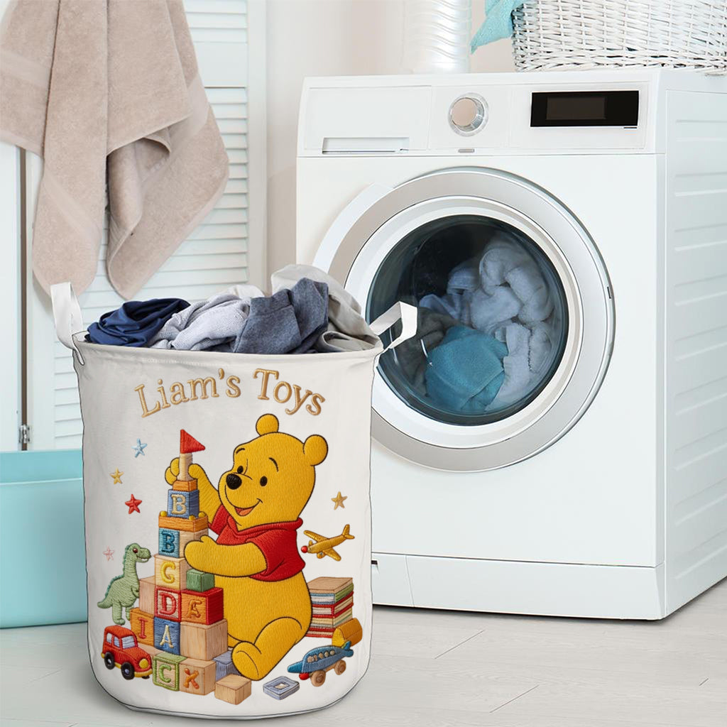 Personalized Yellow Bear Storage Basket for Kids | Custom Name Toy Organizer Laundry Basket GradoCreations
