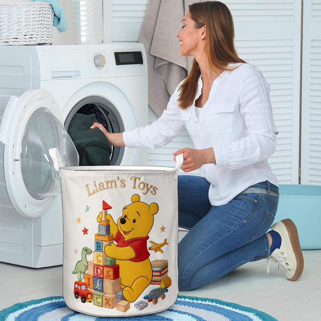 Personalized Yellow Bear Storage Basket for Kids | Custom Name Toy Organizer Laundry Basket GradoCreations