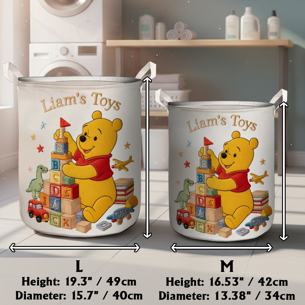 Personalized Yellow Bear Storage Basket for Kids | Custom Name Toy Organizer Laundry Basket GradoCreations