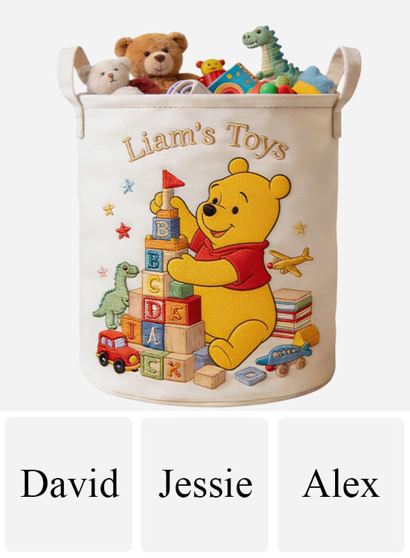Personalized Yellow Bear Storage Basket for Kids | Custom Name Toy Organizer Laundry Basket GradoCreations
