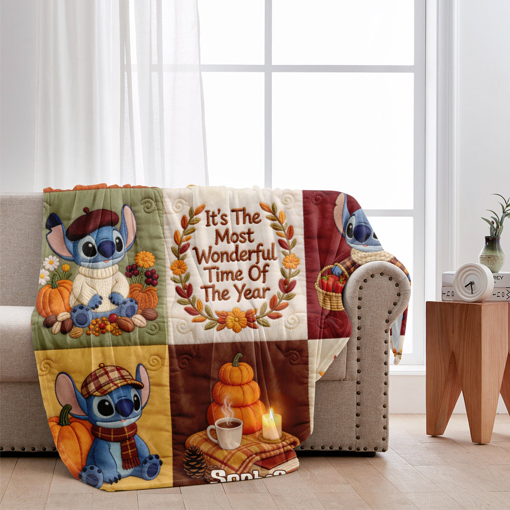 Personalized Cozy Fall Blanket with Stitch Characters Gift for Kids & Family Blanket GradoCreations