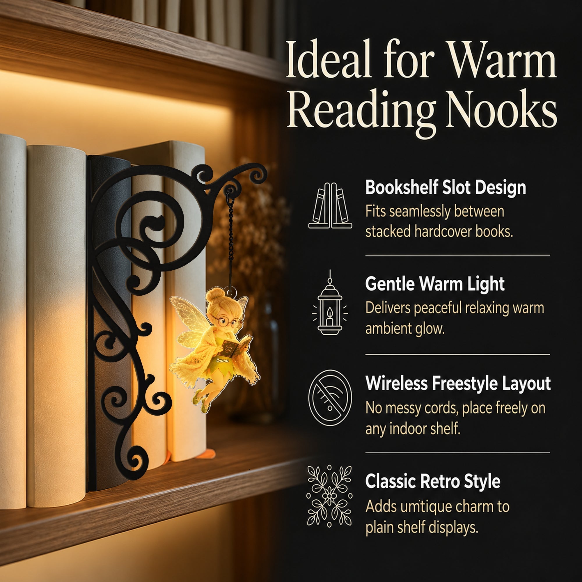 Personalized Fairy Bookshelf Lamp Custom Name Gift for Book Lovers Bookshelf Lamp GradoCreations