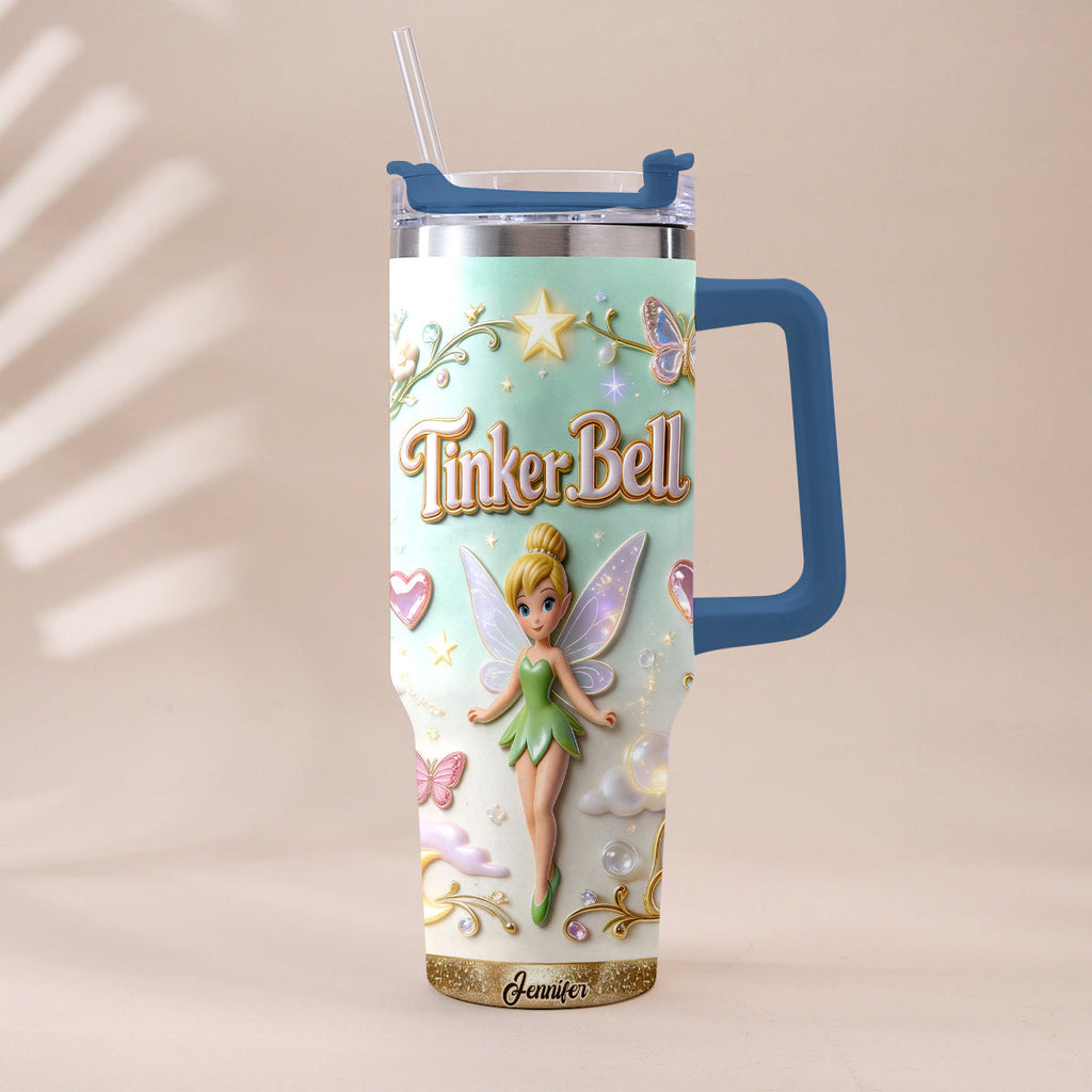 Personalized Tinker Bell Flying Fairy Tumbler With Handle Tumbler With Handle GradoCreations