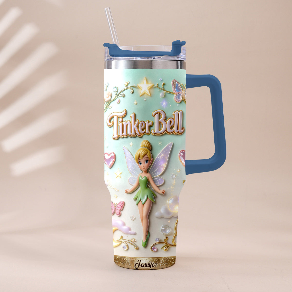 Personalized Tinker Bell Flying Fairy Tumbler With Handle Tumbler With Handle GradoCreations