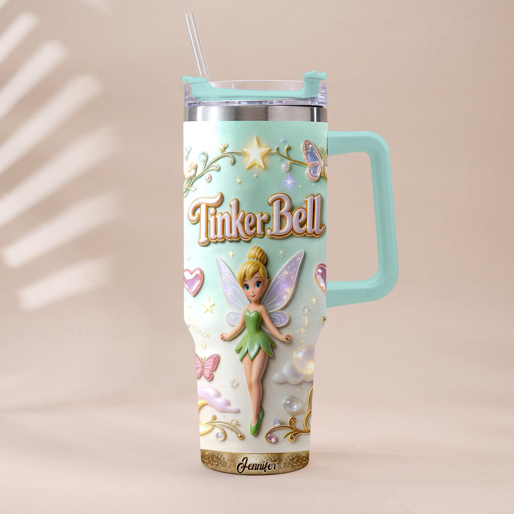 Personalized Tinker Bell Flying Fairy Tumbler With Handle Tumbler With Handle GradoCreations