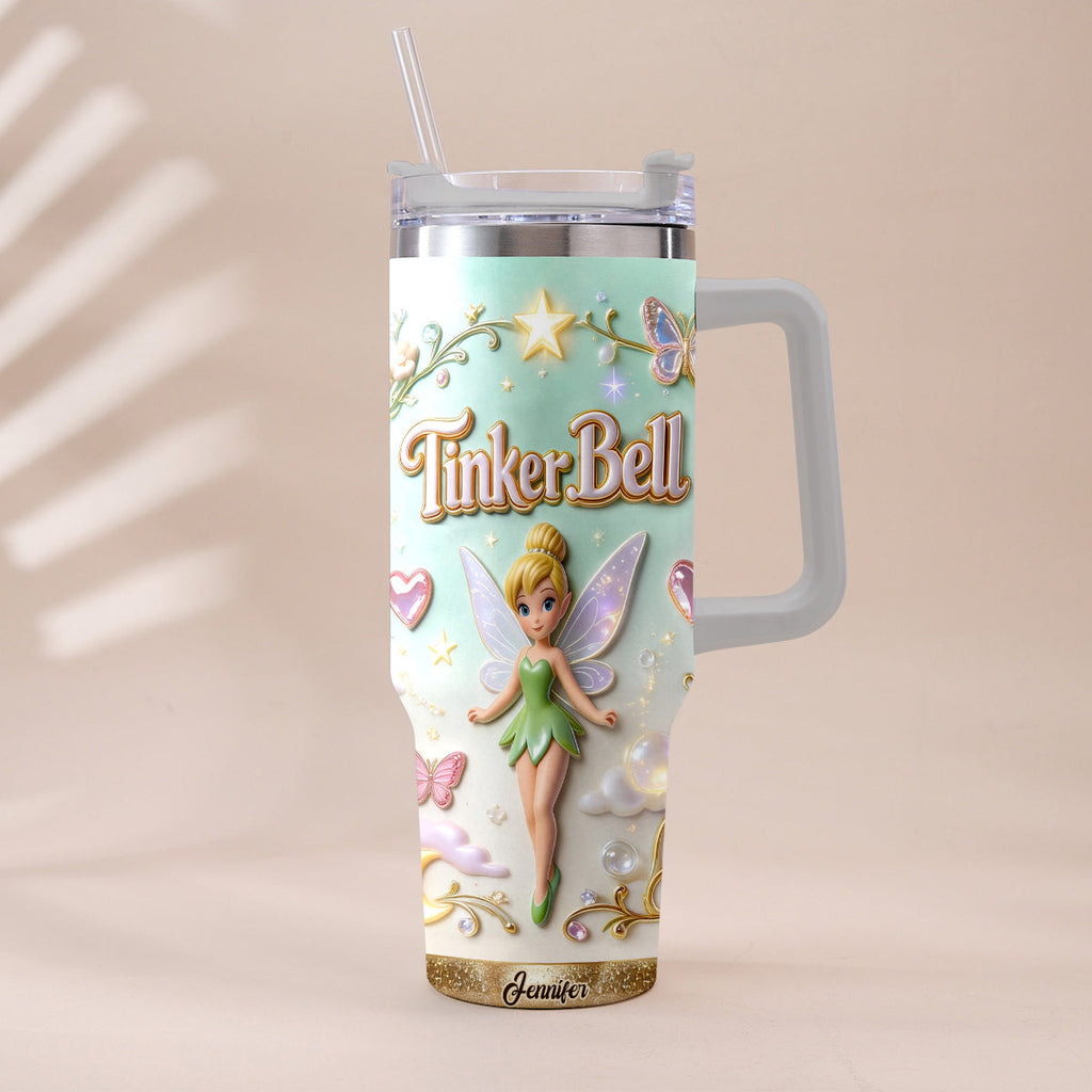 Personalized Tinker Bell Flying Fairy Tumbler With Handle Tumbler With Handle GradoCreations