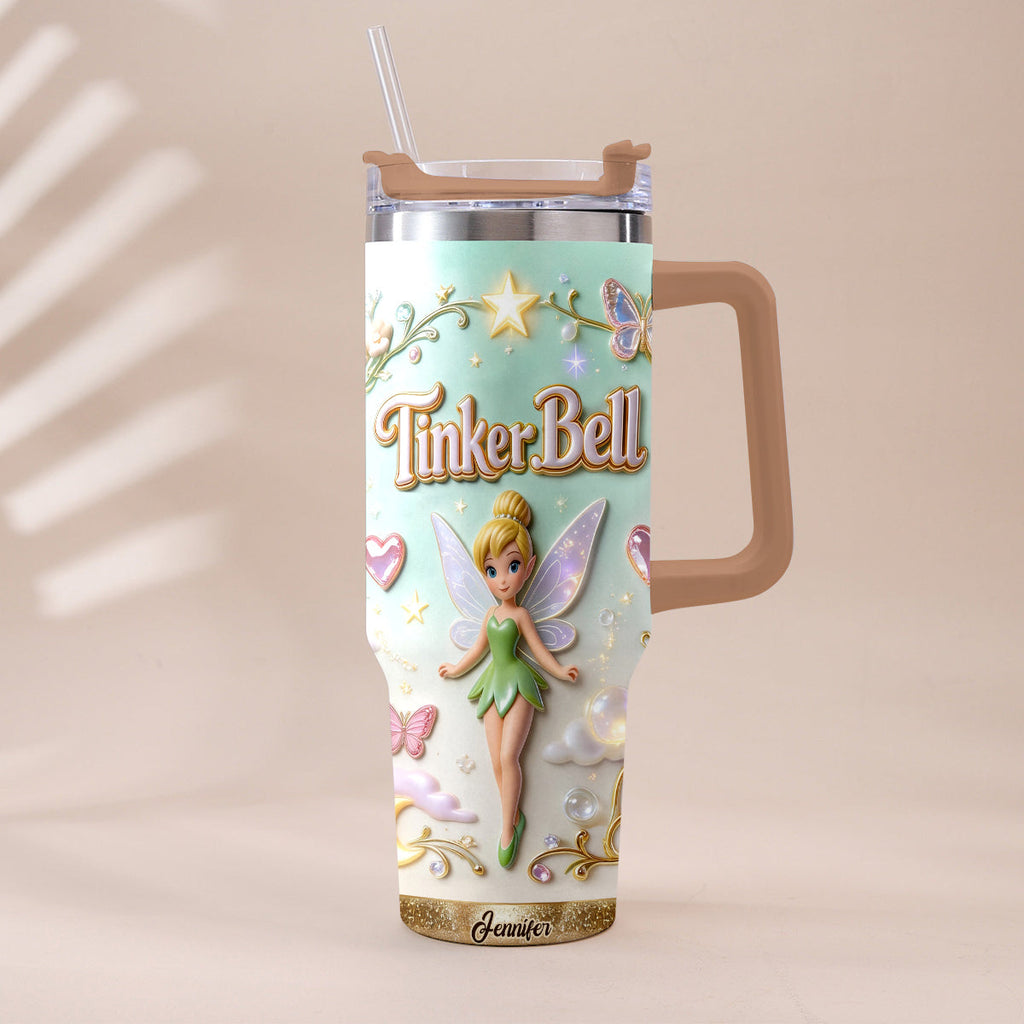 Personalized Tinker Bell Flying Fairy Tumbler With Handle Tumbler With Handle GradoCreations