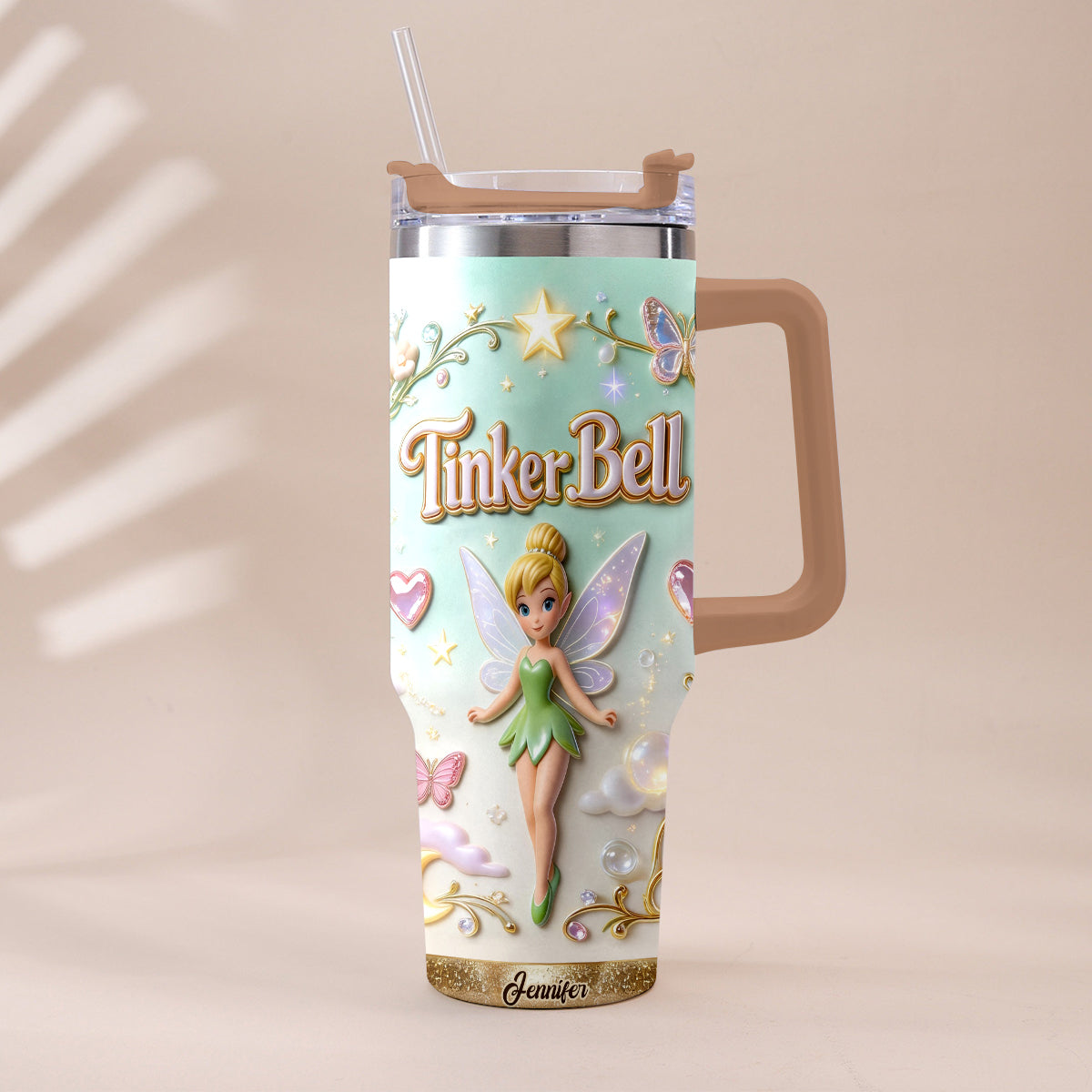 Personalized Tinker Bell Flying Fairy Tumbler With Handle Tumbler With Handle GradoCreations