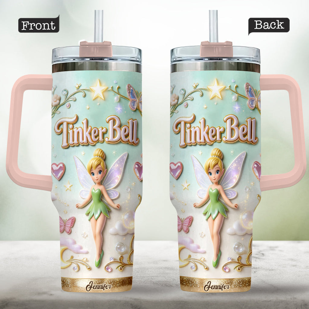 Personalized Tinker Bell Flying Fairy Tumbler With Handle Tumbler With Handle GradoCreations