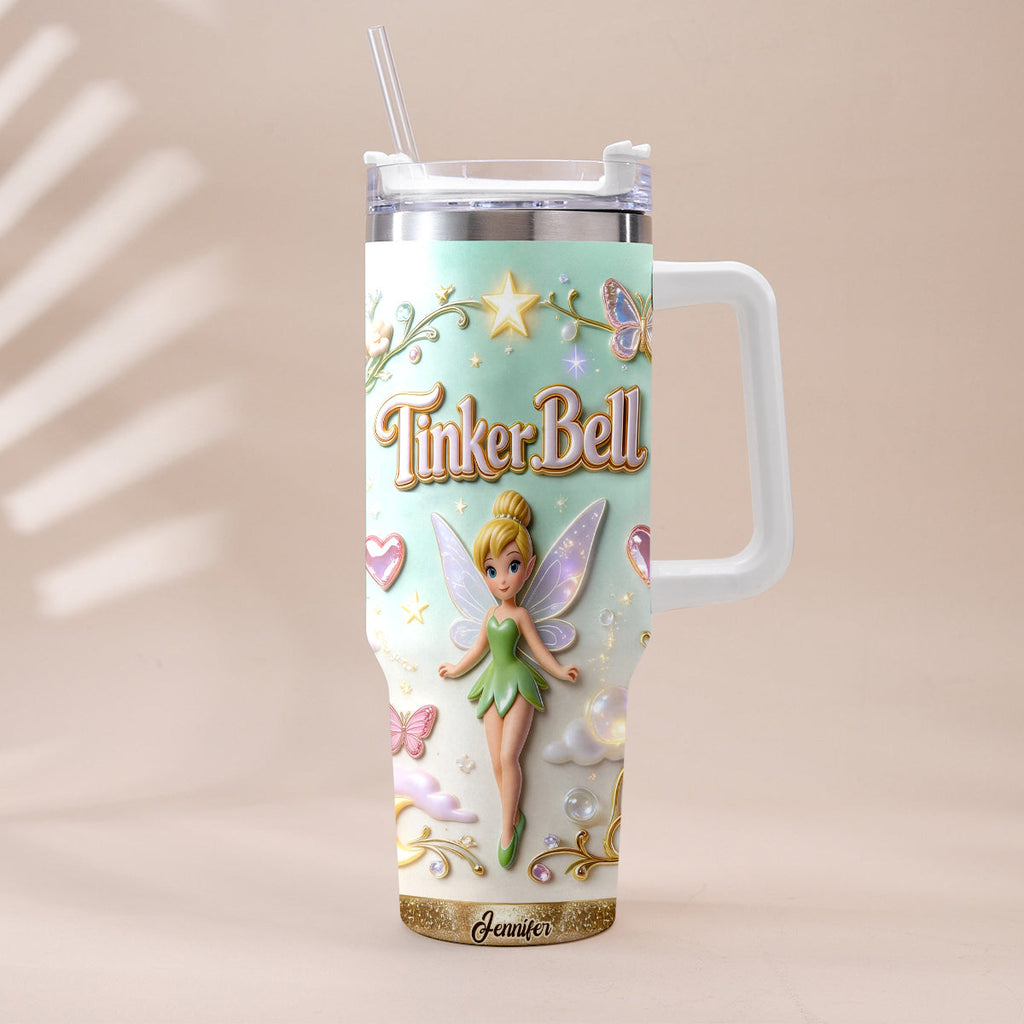 Personalized Tinker Bell Flying Fairy Tumbler With Handle Tumbler With Handle GradoCreations