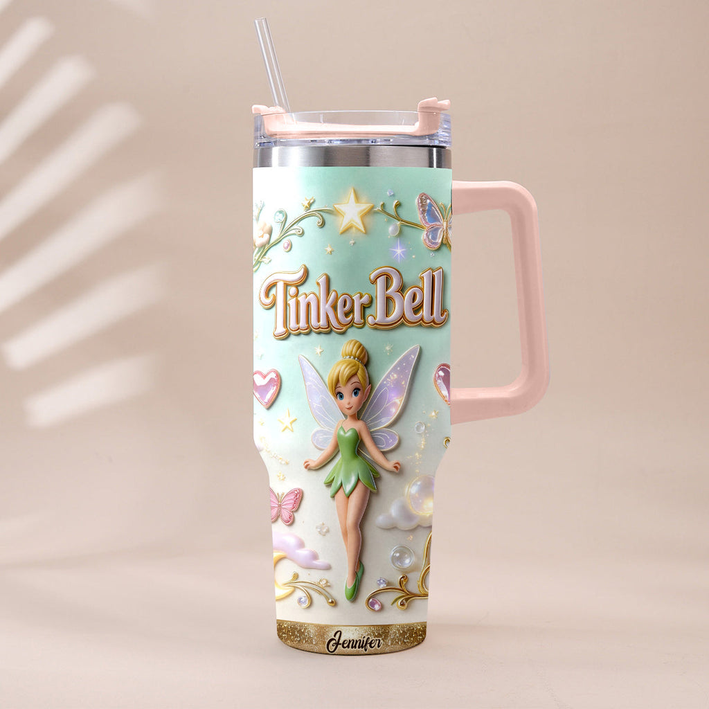 Personalized Tinker Bell Flying Fairy Tumbler With Handle Tumbler With Handle GradoCreations