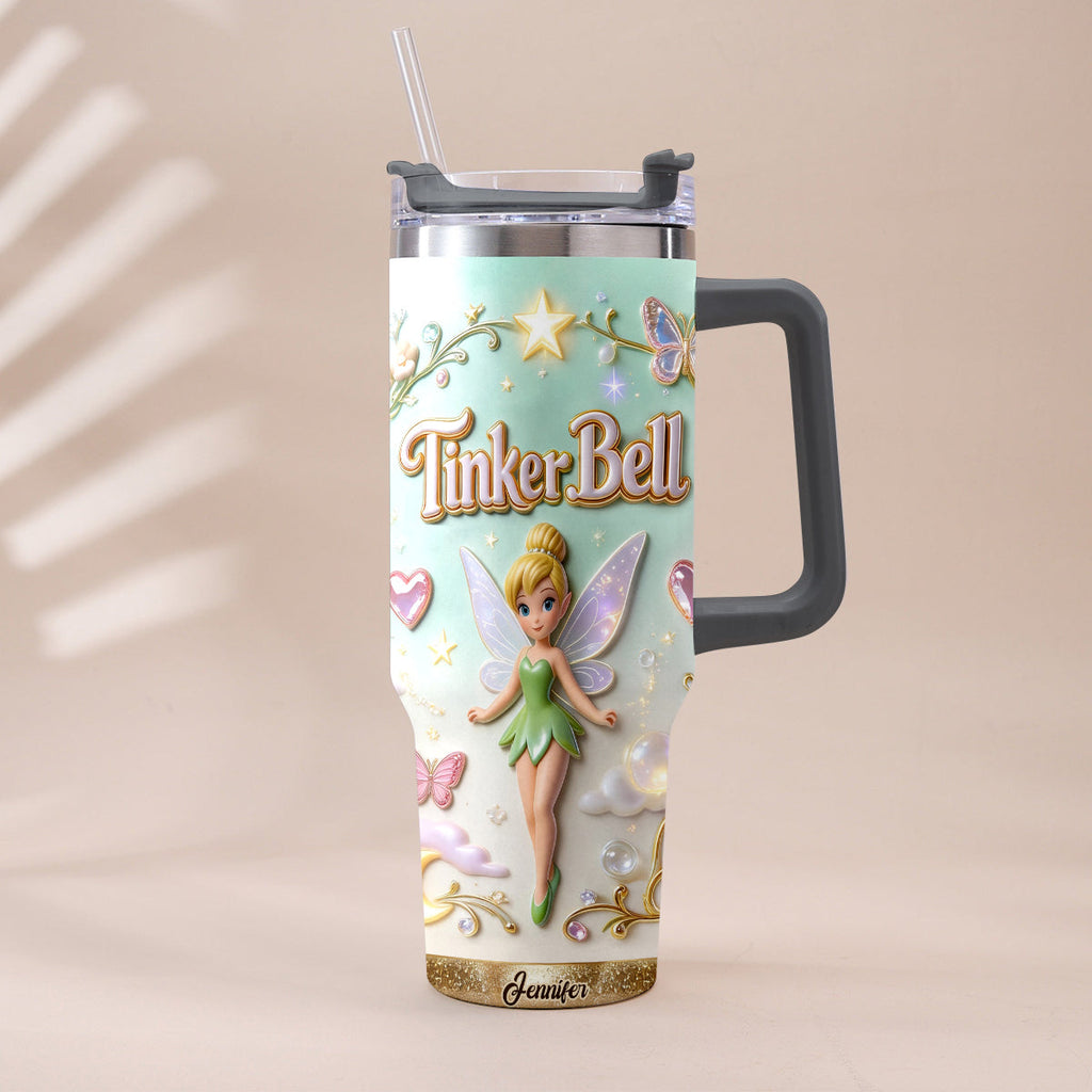 Personalized Tinker Bell Flying Fairy Tumbler With Handle Tumbler With Handle GradoCreations