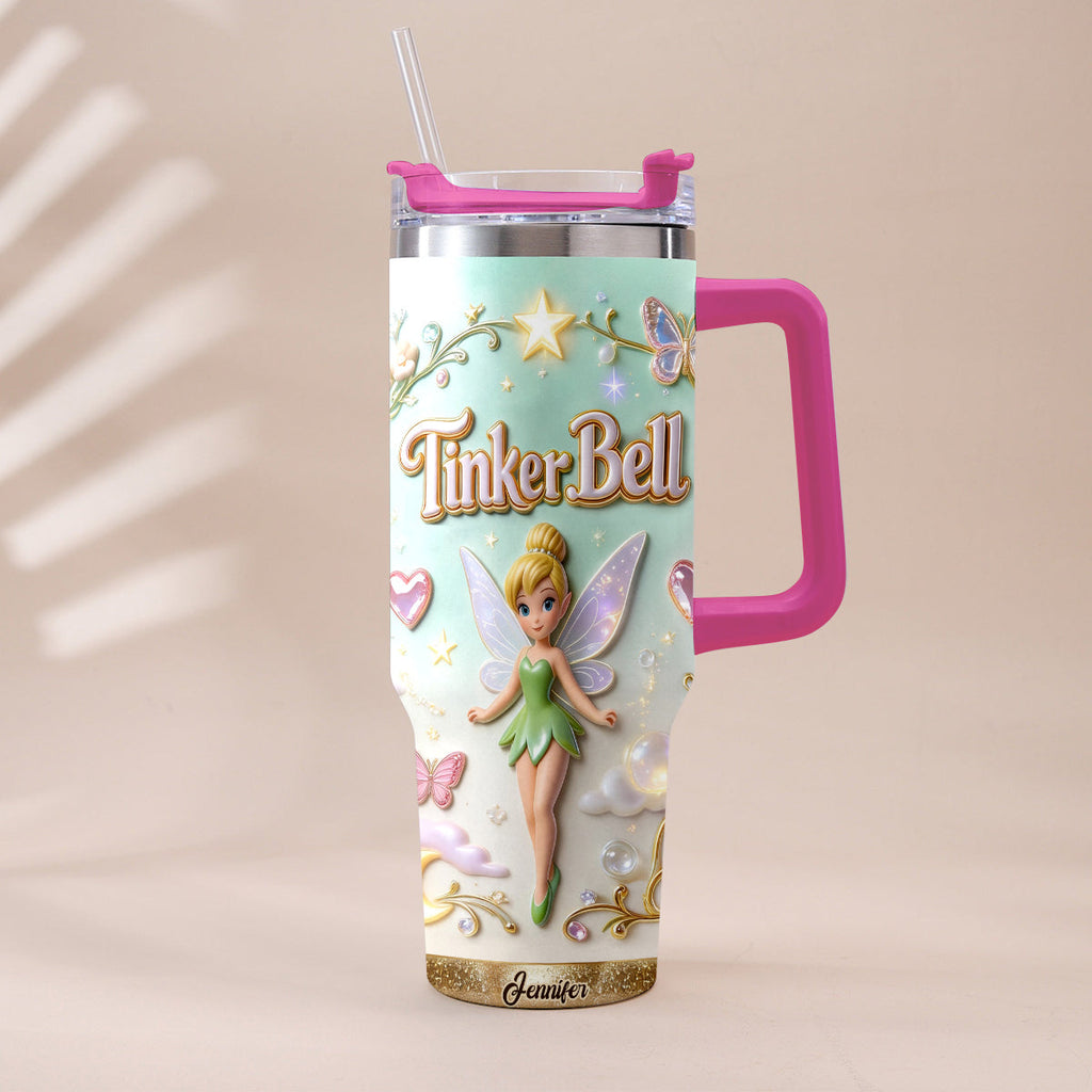 Personalized Tinker Bell Flying Fairy Tumbler With Handle Tumbler With Handle GradoCreations