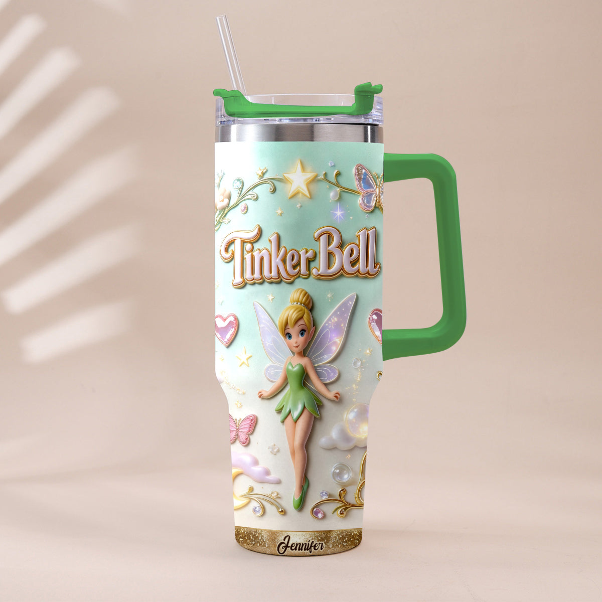 Personalized Tinker Bell Flying Fairy Tumbler With Handle Tumbler With Handle GradoCreations