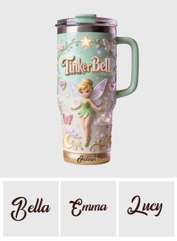 Personalized Tinker Bell Flying Fairy Tumbler With Handle Tumbler With Handle GradoCreations