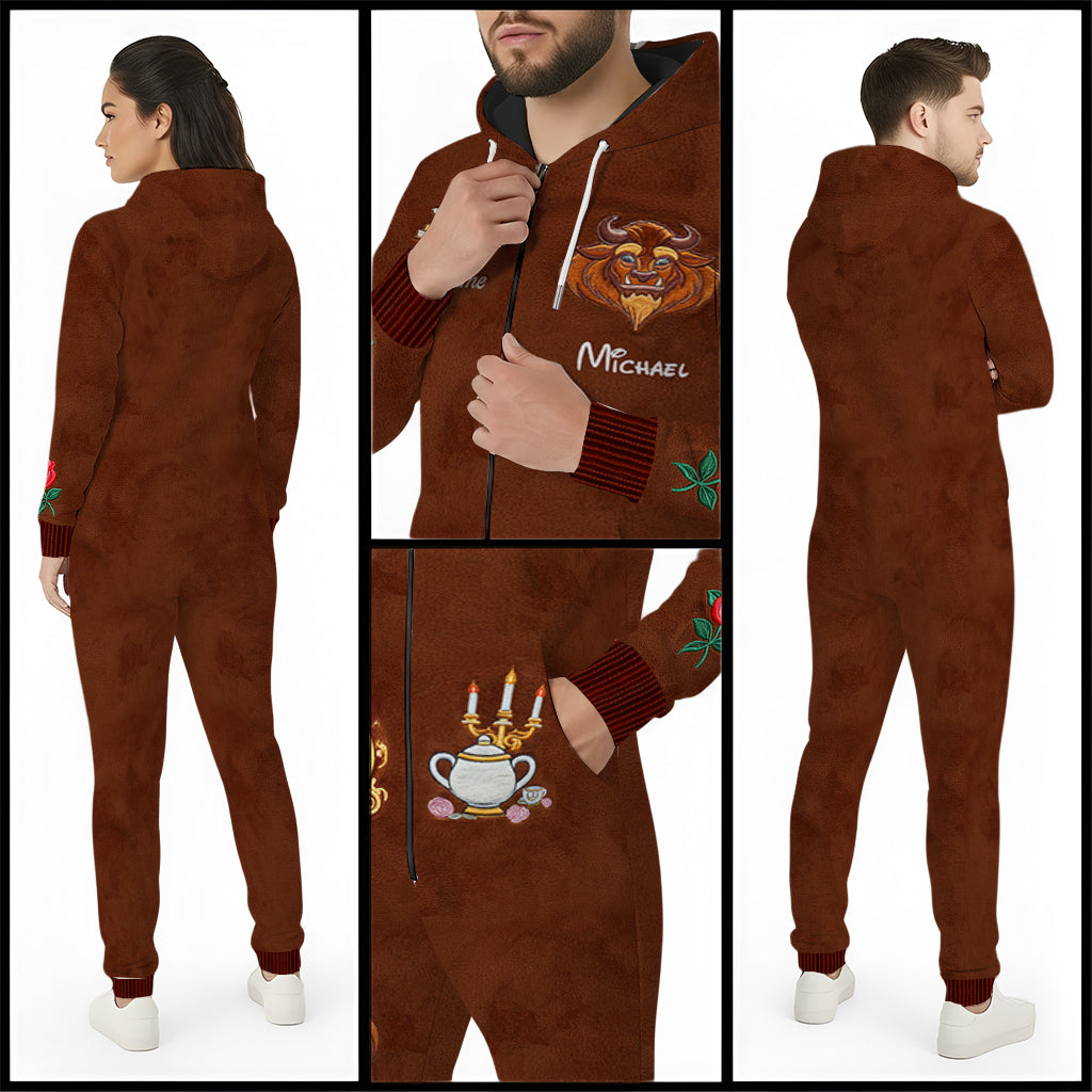 Personalized Beauty And The Beast Hooded Jumpsuit Custom Gift Hooded Jumpsuit GradoCreations